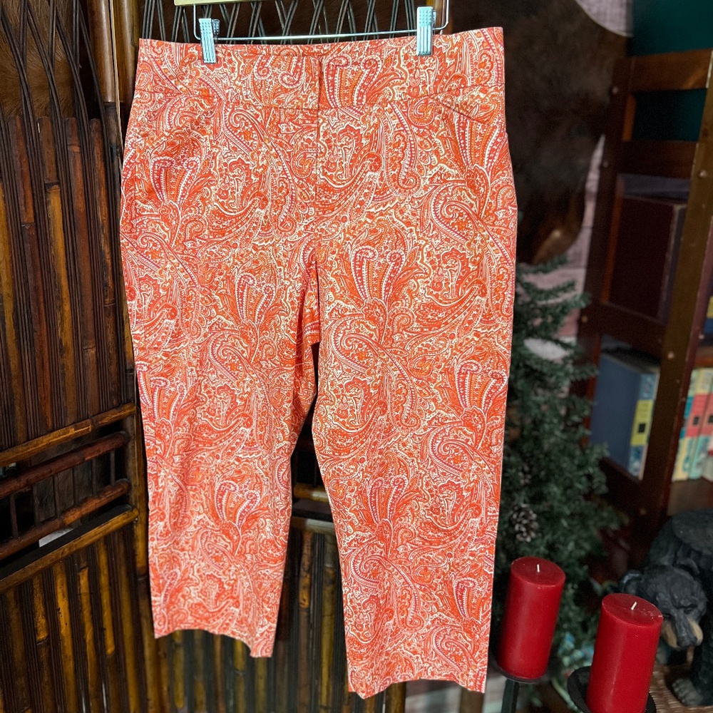 Talbots Orange & White Printed Cropped Pants – Size 12